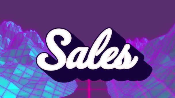 Animation Sales Text Digital Mountains Purple Background Global Social Media – Stock-video