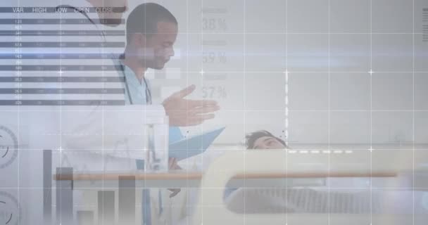 Animação Processamento Dados Sobre Médicos Pacientes Conceito Medicina Global Computação — Vídeo de Stock