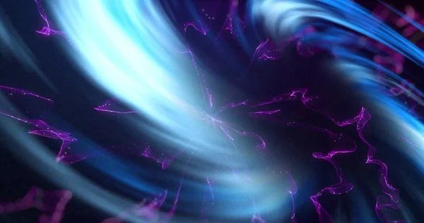 Afbeelding Van Blauwe Lichten Spiralen Gloeiende Paarse Rook Zwarte Achtergrond — Stockfoto
