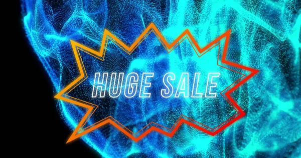 Image of huge sale over blue waves on black background. Shopping, sales and promotion concept digitally generated image.
