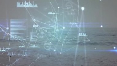 Animation of network of connections with data processing over caucasian man running. Global sport and digital interface concept digitally generated video.