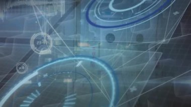 Kapsam taramasında bağlantı ağının animasyonu. Dijital olarak oluşturulmuş küresel bağlantılar, bilgisayar ve dijital arayüz kavramı.
