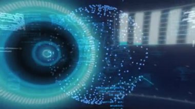 Dünya üzerinde veri işleme animasyonu. Dijital olarak oluşturulmuş küresel bağlantılar, bilgisayar ve dijital arayüz kavramı.