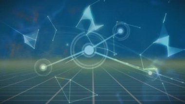 Animation of network of connections with globe over blue background. Global business and digital interface concept digitally generated video.