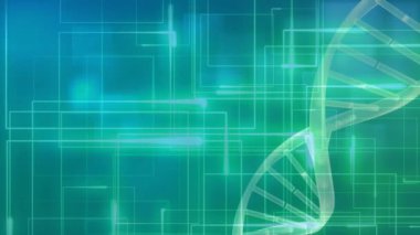 DNA ipliği üzerindeki şekillerin animasyonu. küresel bilim ve dijital arayüz kavramı dijital olarak oluşturulmuş video.