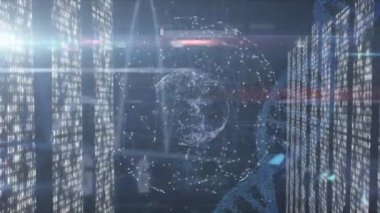 Animation of data processing over globe. Global technology and digital interface concept digitally generated video.