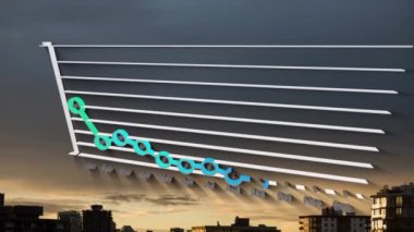 Şehir manzarası üzerinde veri işleme animasyonu. küresel iş ve dijital arayüz kavramı dijital olarak oluşturulmuş video.