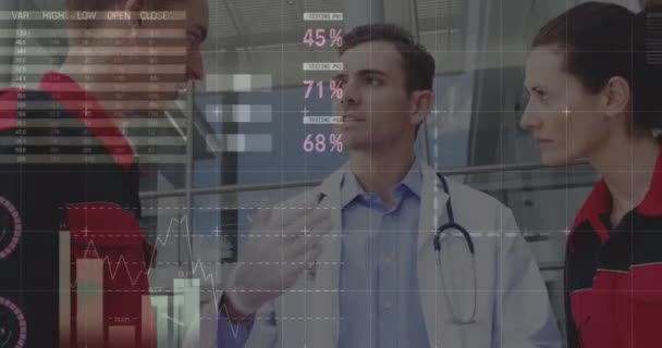 Animation Data Processing Diverse Doctors Global Medicine Computing Digital Interface — Αρχείο Βίντεο