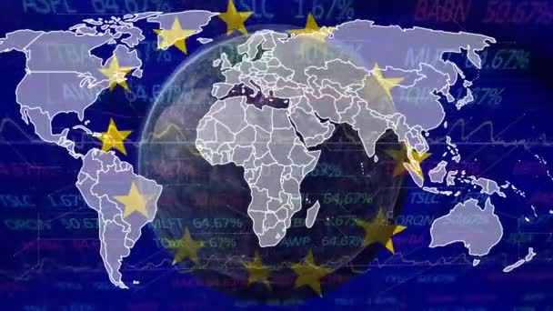 Animation Graphical Earth European Union Flag Map Hexagonal Shape Trading — Stockvideo
