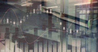 Ofis resmi ve veri işleme kutusu. Küresel iş ve dijital arayüz kavramı dijital olarak oluşturulmuş görüntü.