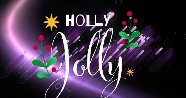 Obrázek Holly Veselé Přes Černé Fialové Pozadí Vánoční Zimní Tradiční — Stock fotografie