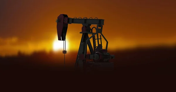 Image Working Pumpjack Landscape Sun Global Business Digital Interface Concept — 스톡 사진