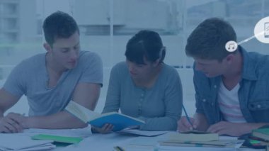 Animation of network of connections over diverse students learning. Global education and digital interface concept digitally generated video.