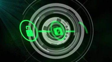 Animation of scope scanning over media icons. Global business and digital interface concept digitally generated video.