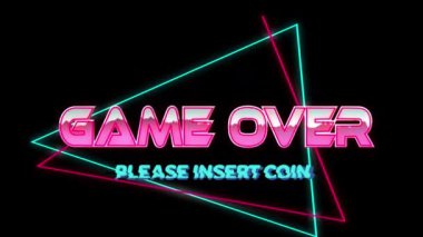 Oyunun animasyonu metnin üzerinde şekiller üzerinde. Geçmişe dönük gelecek ve dijital arayüz kavramı dijital olarak oluşturulmuş video.