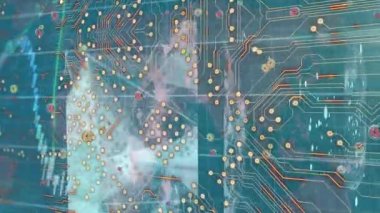 Mavi arkaplan üzerinde bağlantılar ve şekiller ağının animasyonu. Küresel iş ve dijital arayüz kavramı dijital olarak oluşturulmuş video.