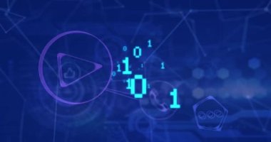 Veri işleme üzerinden qr kodunun animasyonu. Dijital olarak oluşturulan küresel iletişim ve veri güvenliği kavramı.
