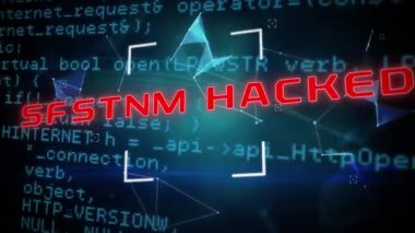 Sistemin animasyonu veri işleme üzerinden metni ve şekilleri hackledi. Küresel iş ve dijital arayüz kavramı dijital olarak oluşturulmuş video.
