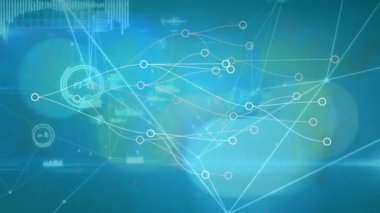 Bağlantı ağının canlandırılması ve mavi arkaplan üzerinde nft metin. Küresel iş ve dijital arayüz kavramı dijital olarak oluşturulmuş video.