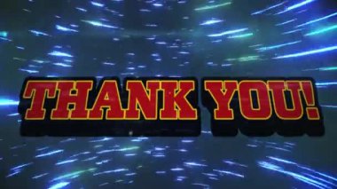 Animation of thank you text and light trails over black background. Social media and digital interface concept digitally generated video.