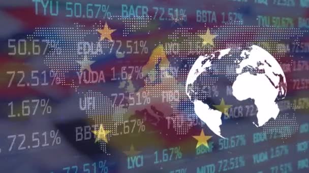 Animation Loop Rotating Globe Trading Board Graphical Map European Union — Video Stock