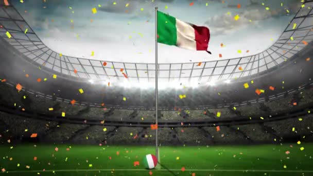 Animatie Van Confetti Stadion Boven Italiaanse Vlag Global Sport Patriottisme — Stockvideo