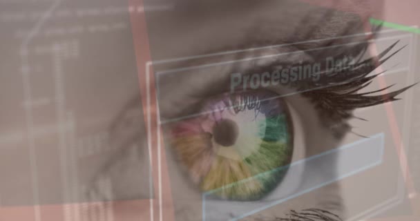 Animation Digital Screen Data Processing Eye Caucasian Woman Data Processing — Wideo stockowe
