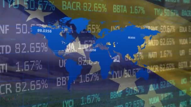 Animation Graphical Loop Map Stock Market Trading Board Bosnia Herzegovina — стоковое видео