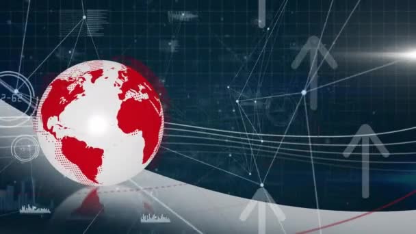 Animação Processamento Dados Sobre Globo Tecnologia Global Conceito Interface Digital — Vídeo de Stock
