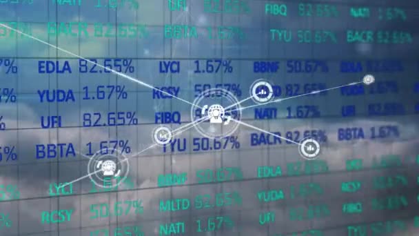 Animation Stock Market Ticker Digital Computer Icons Connecting Lines Loop — Stok Video