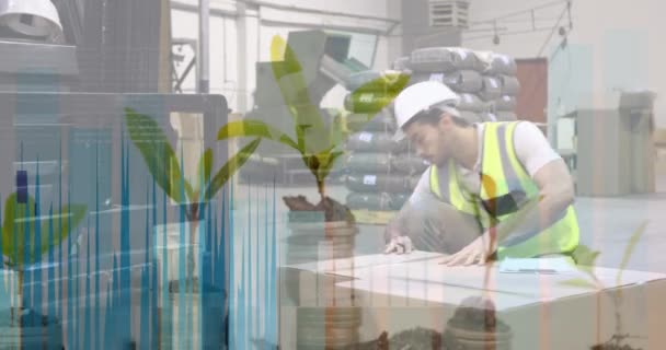 Plant Sampling Caucasian Male Worker Writing Notepad Looking Delivery Boxes — Vídeo de stock