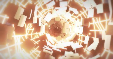 Siyah arkaplanda hareket eden fayans duvarı görüntüsü. Soyut arkaplan ve dijital arayüz kavramı dijital olarak oluşturuldu.