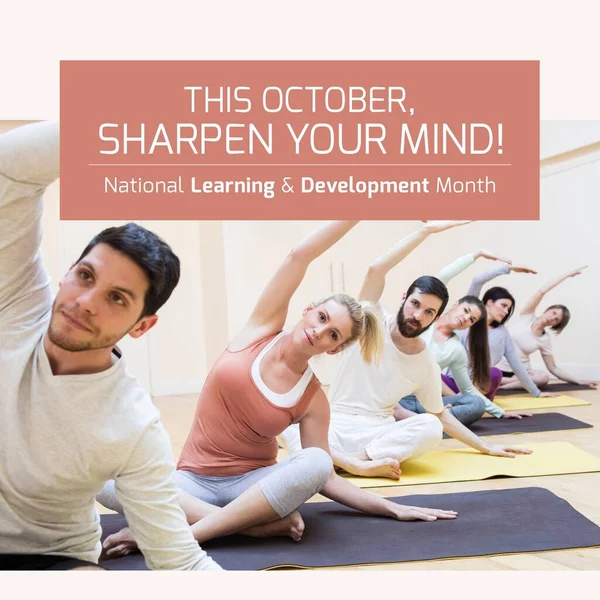 Image Octobe Sharpen Your Mind Diverse People Practicing Yoga Sport — Φωτογραφία Αρχείου