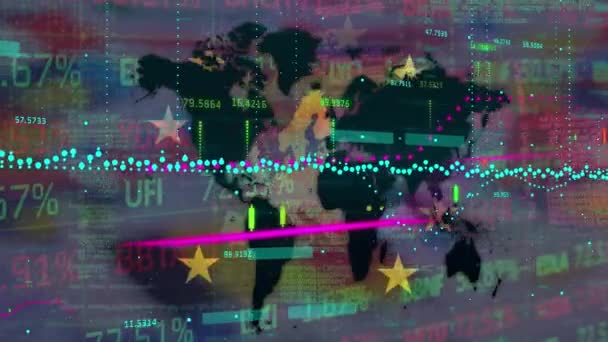 Animation Graphical Moving Chart Map European National Flag Stock Market — Video
