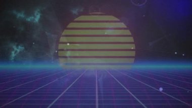 Animation of network of connections over sun on black background. Global connections, computing and digital interface concept digitally generated video.