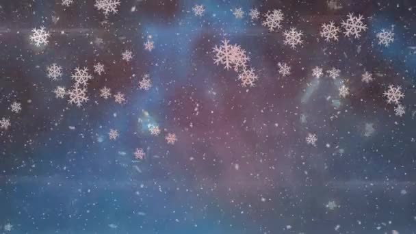 Animation Snowflakes Star Icons Floating Copy Space Gradient Blue Background — Video Stock