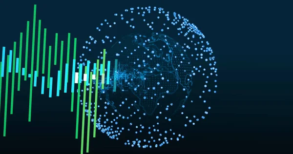 Image of data processing over globe. Global business and digital interface concept digitally generated image