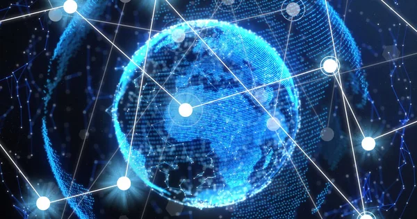 Image Connections Globe Black Background Global Network Data Communication Technology — Stockfoto