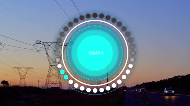 Animation Speedometer Multiple Mobile Towers Sunset Sky Computer Interface Energy — Vídeo de Stock