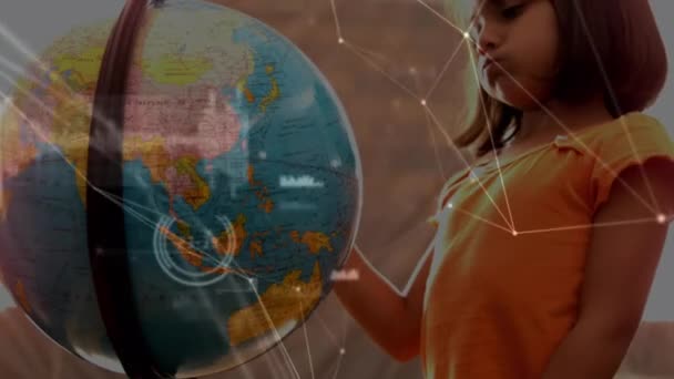 Animation Network Connections Caucasian Girl Touching Globe Model School School — Stockvideo