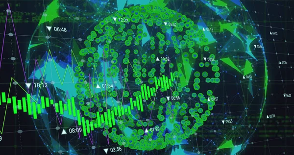 Image of data processing over globe with icons. Global business and digital interface concept digitally generated image