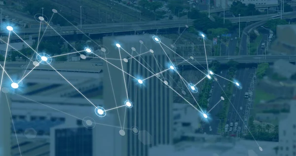 Image Connections Cityscape Global Network Data Communication Technology Concept Digitally — Φωτογραφία Αρχείου