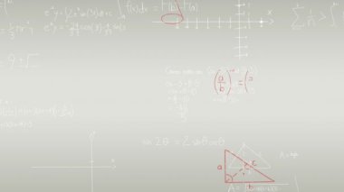 Animation of math formulas on beige background. Science, math, data processing and technology concept digitally generated video.