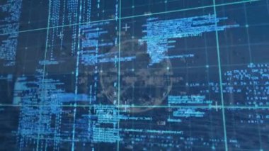 Animation of data processing and cityscape over globe. Global business and digital interface concept digitally generated video.