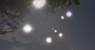 Sahilde birbirini kucaklayan Afrikalı Amerikalı çiftin üzerinde parlayan ışık noktalarının animasyonu. Aşk ve ilişki kavramı