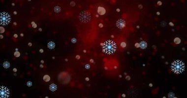 Animation of snowflakes over light spots on black background. Winter, light and movement concept digitally generated video.
