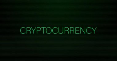 Animation of interference over cryptocurrency text on black background. Global technology and digital interface concept digitally generated video.