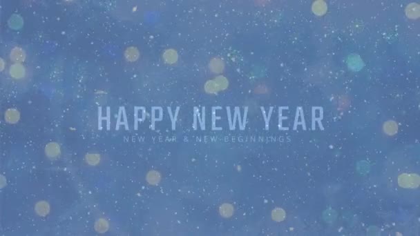 Animation Snow Falling Happy New Year Text Banner Spots Light — Vídeo de Stock
