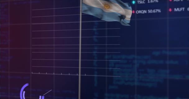Animation Financial Graphs Data Flag Argentina National Finance Politics Economy — стоковое видео