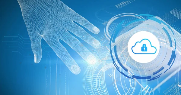 Image Data Processing Hand Cloud Icon Blue Background Global Technology — Φωτογραφία Αρχείου